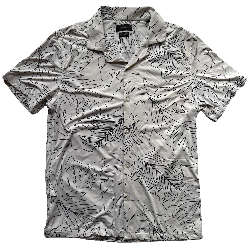 Porter and Ash Mens Luxury Kinetic‎ Stretch Short Sleeve Small Ivory/Black EUC